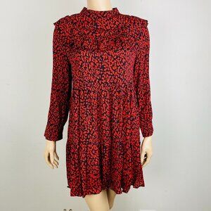 Zara Woman Ruffled Black Red Animal Print Long Sleeve Women's XS A-Line Dress